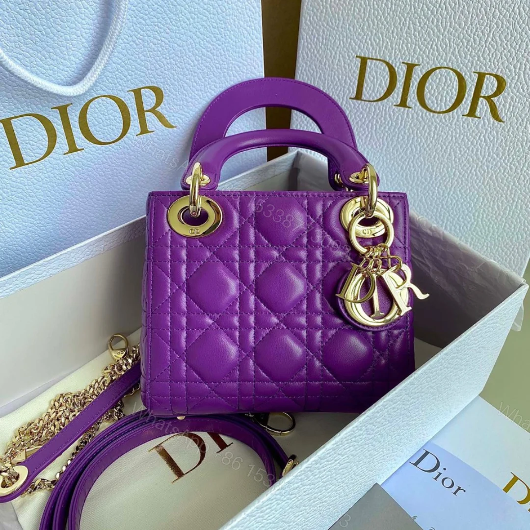 Dior Lady Mini Super Quality Women’s Handbag Purple Cowhide 17cm — view 1