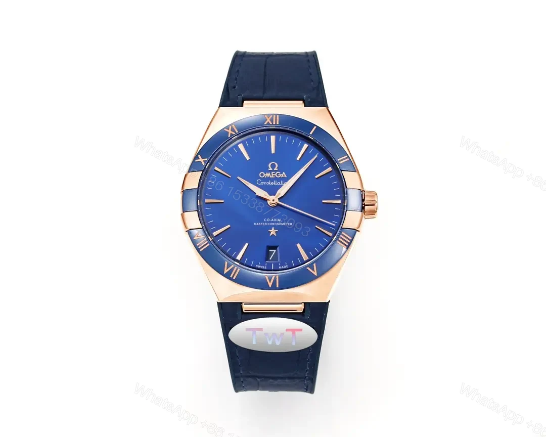 Omega Constellation Meteorite Series 5th Generation Watch 41mm Blue Dial Rose Gold Case Leather Strap — view 1