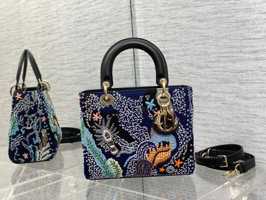 View 7 of Dior Lady Handbag with Beaded Pattern Replica 11 High Quality 24cm