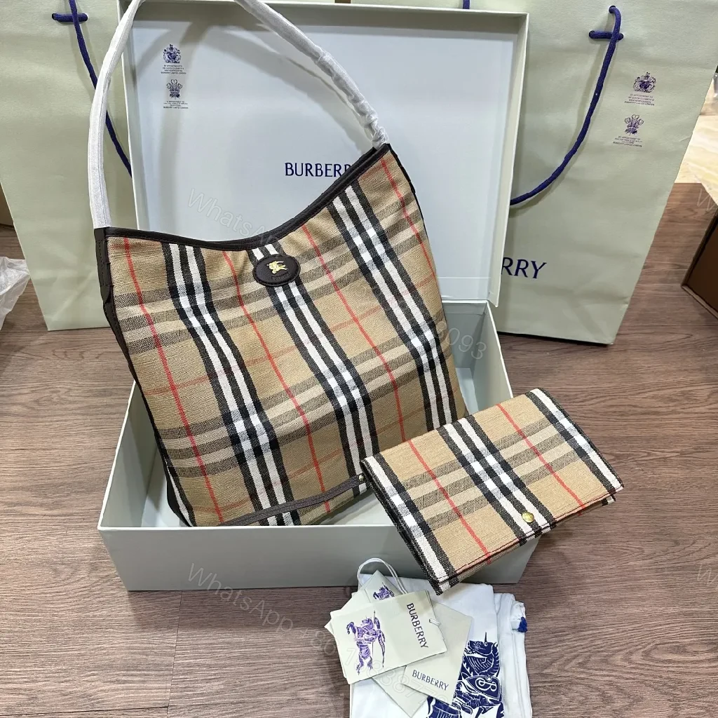 View 3 of Classic Check Tote Set: Luxe Silk-Lined Carryalls with Gold Hardware