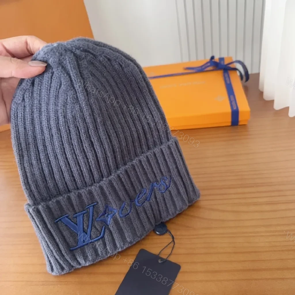 View 5 of Charcoal Knit Beanie: Luxe Embroidered Designer-Inspired Style