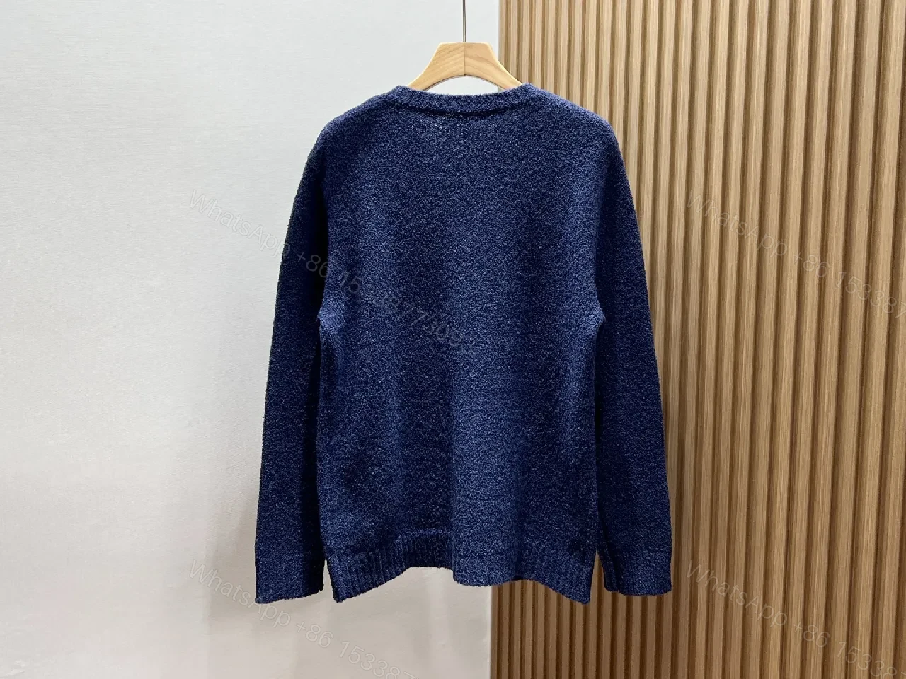 View 10 of Textured Knit Cardigan Navy Bouclé Monogram Accent Luxury Knitwear