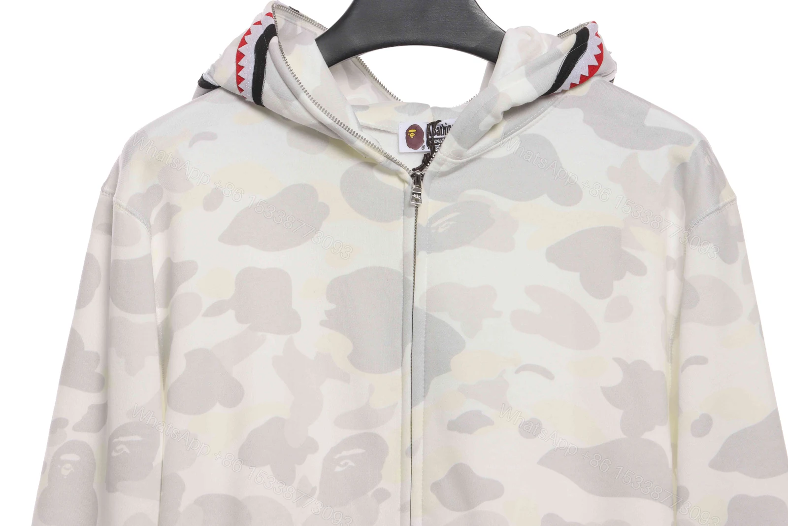 View 2 of BAPE classic black and white camouflage patchwork luminous hoodie White