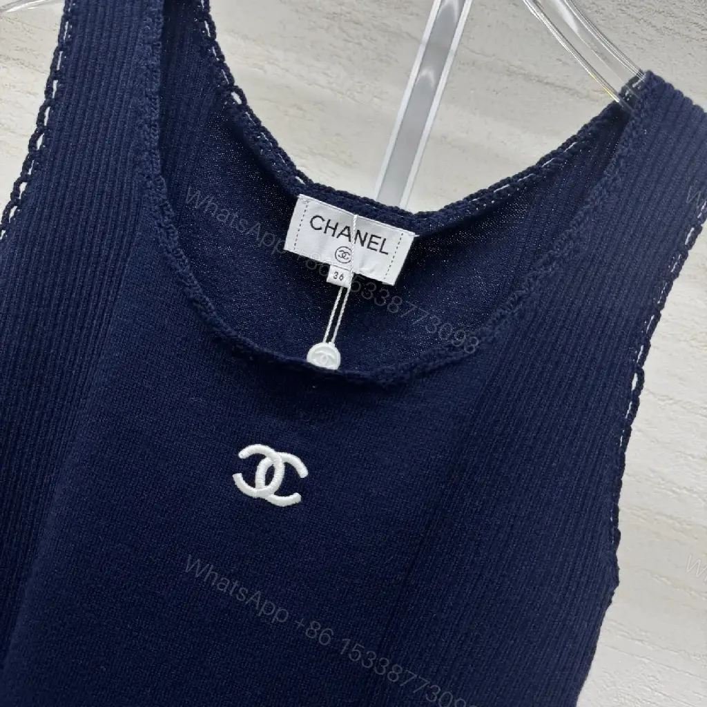 View 3 of Navy Knit Tank: Luxe Logo Silhouette Top