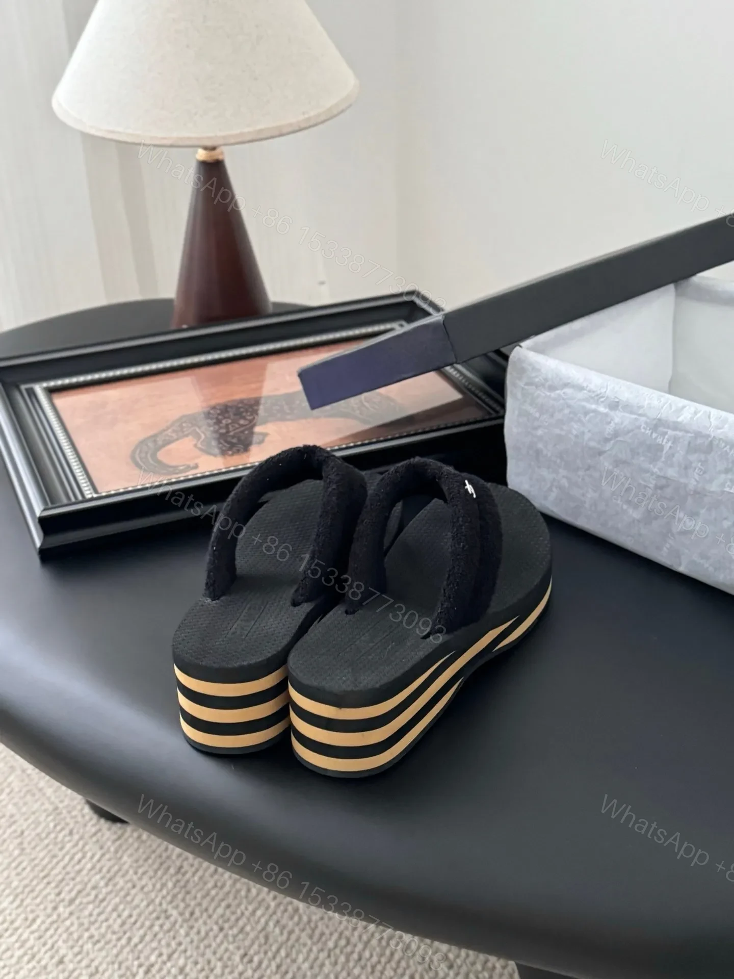 View 3 of Chanel Women Black Fabric Strap Flip Flop Sandals