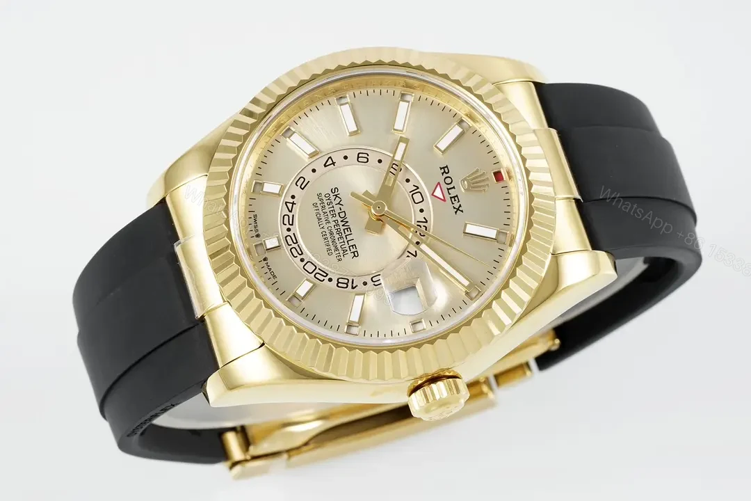 View 4 of Rolex Sky-Dweller Champagne Watch Yellow Gold Oysterflex Ultimate 42MM 336238-0001