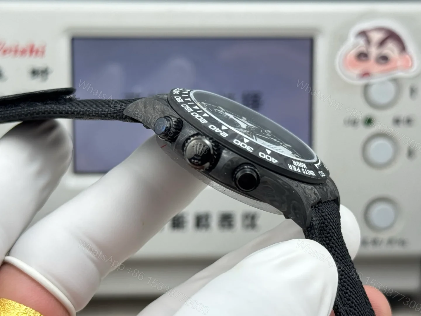 View 6 of Rolex Daytona Carbon Fiber Panda Replica 40MM Premium Black Fabric Strap R74-PANDA-BLACK