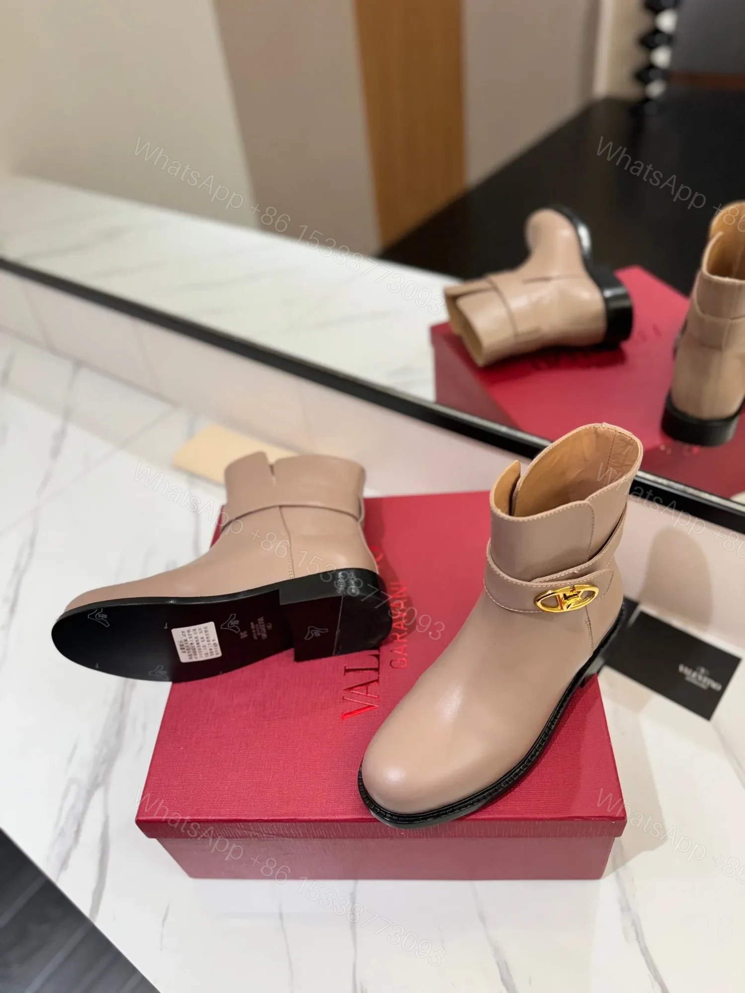View 2 of Valentino Women Beige Leather Ankle Boots