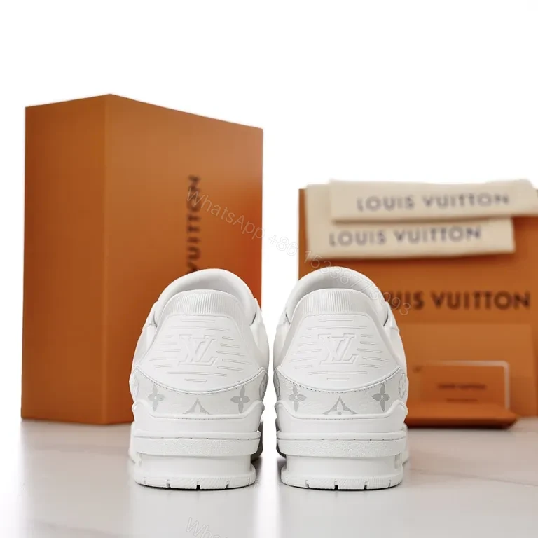 View 8 of White Leather LV-Inspired Luxury Sneakers, All-Day Comfort