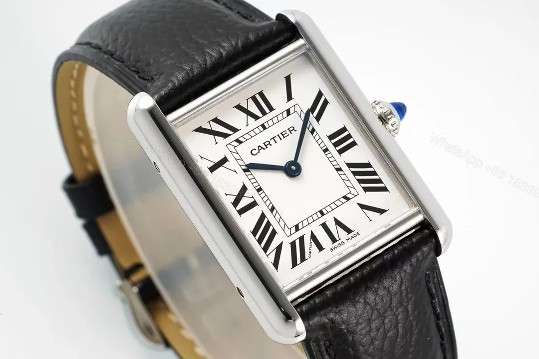 View 7 of K11 Factory Cartier Tank Must Silver Stainless Steel Case with Black Leather Strap Watch