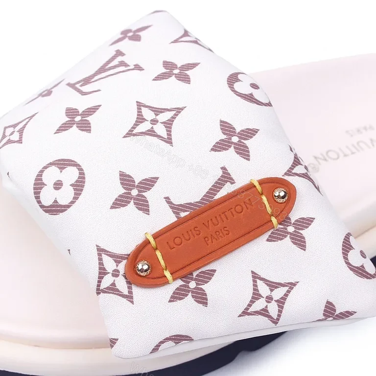 View 2 of White LV Monogram Padded-Strap Sandals â€“ Effortless Luxury Slide