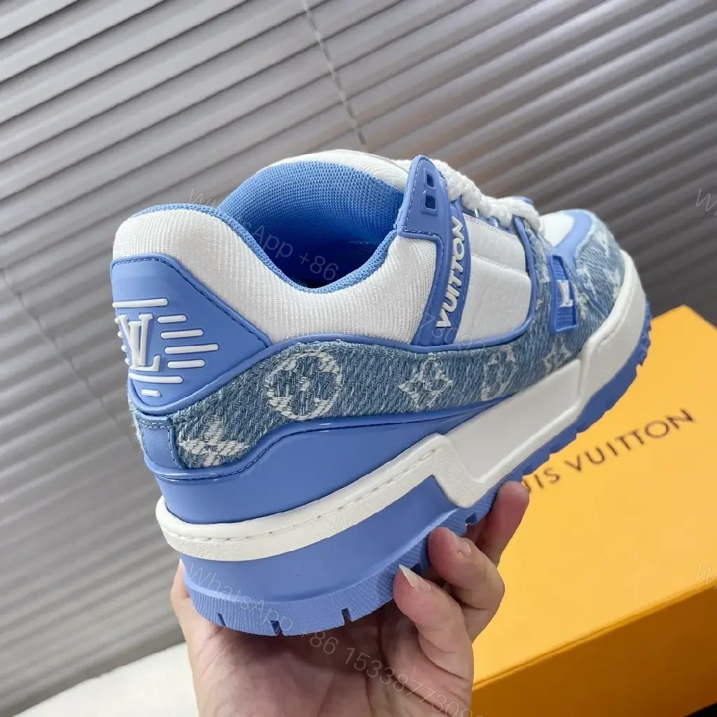 View 7 of Lightweight Luxe Platform Sneakers: White & Ice Blue, Designer-Inspired