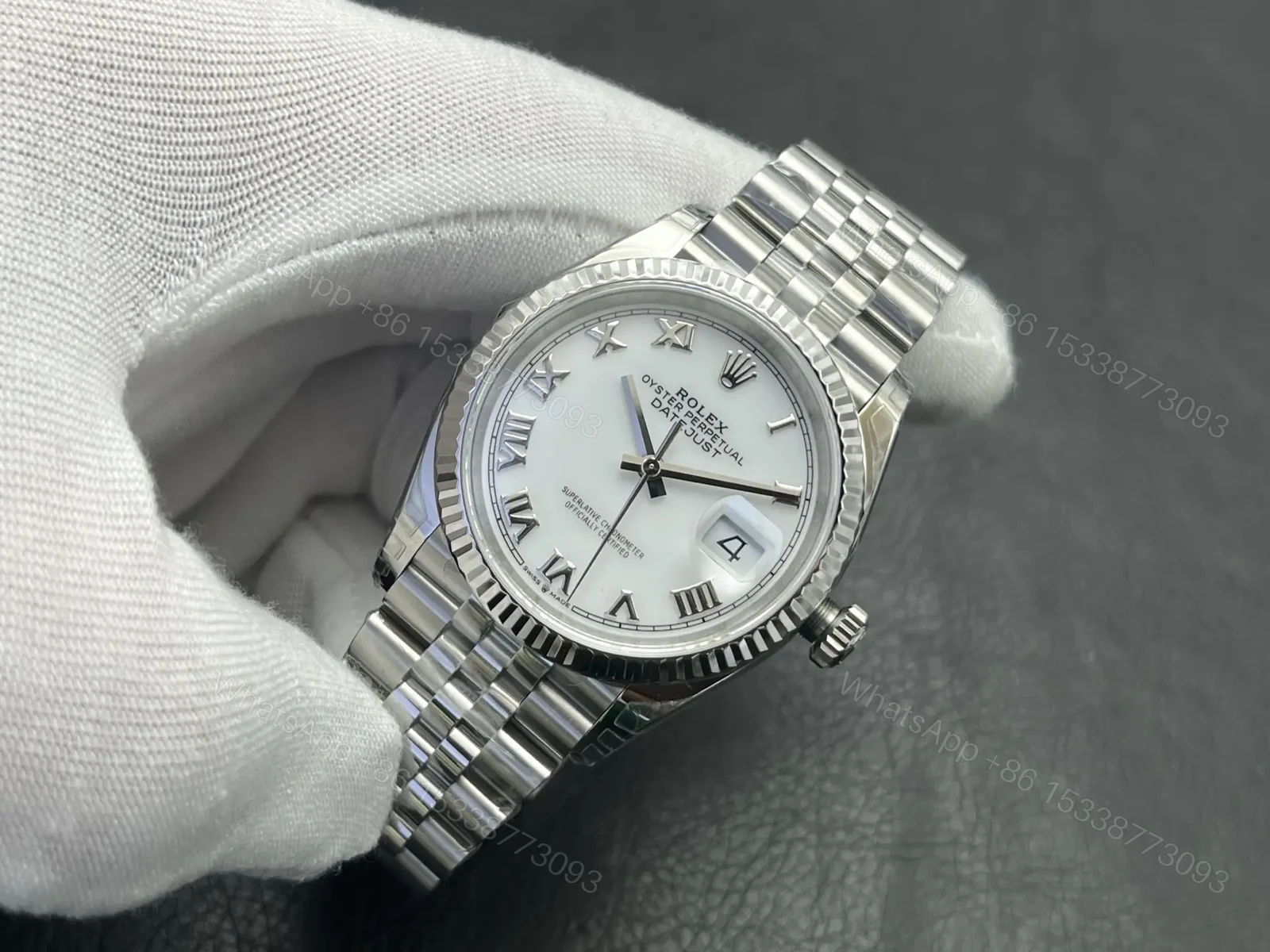 View 3 of Rolex Datejust 36 Stainless Steel Fluted Jubilee White Roman 116234-0089