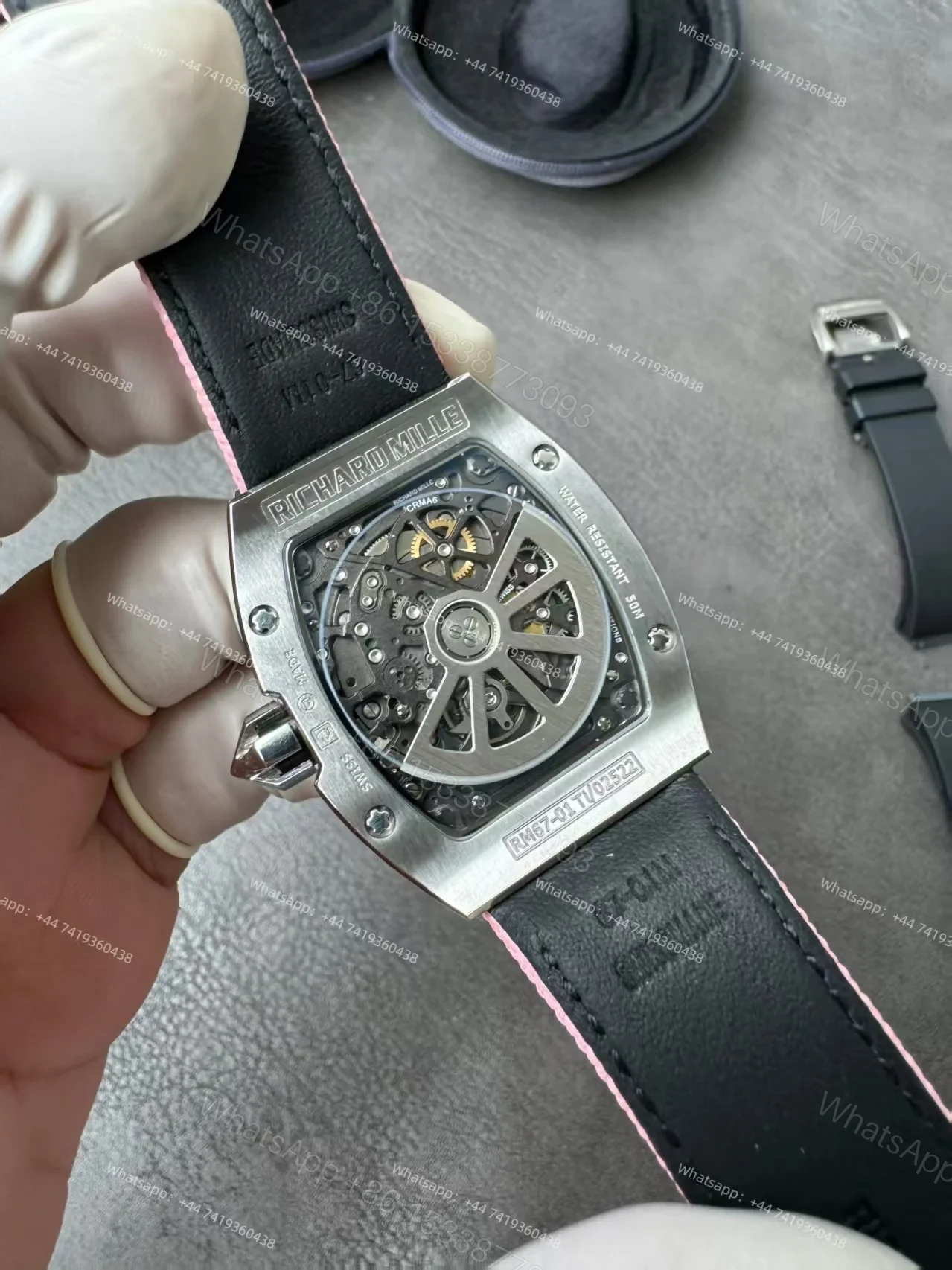 View 16 of Super Clone Richard Mille RM 67-01 Titanium Skeleton Pink Velcro Strap