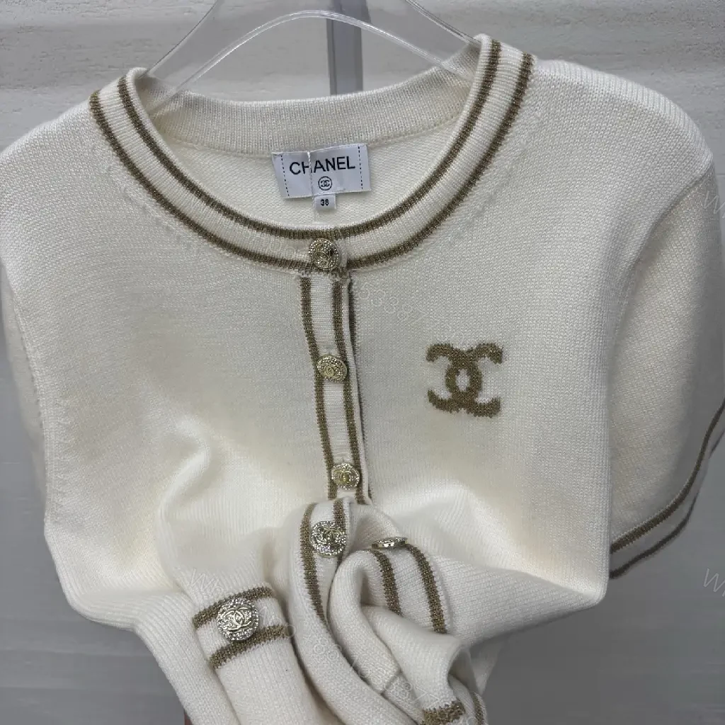 View 3 of Ivory Knit Cardigan: Structured, Luxe Detailing, Short-Sleeve
