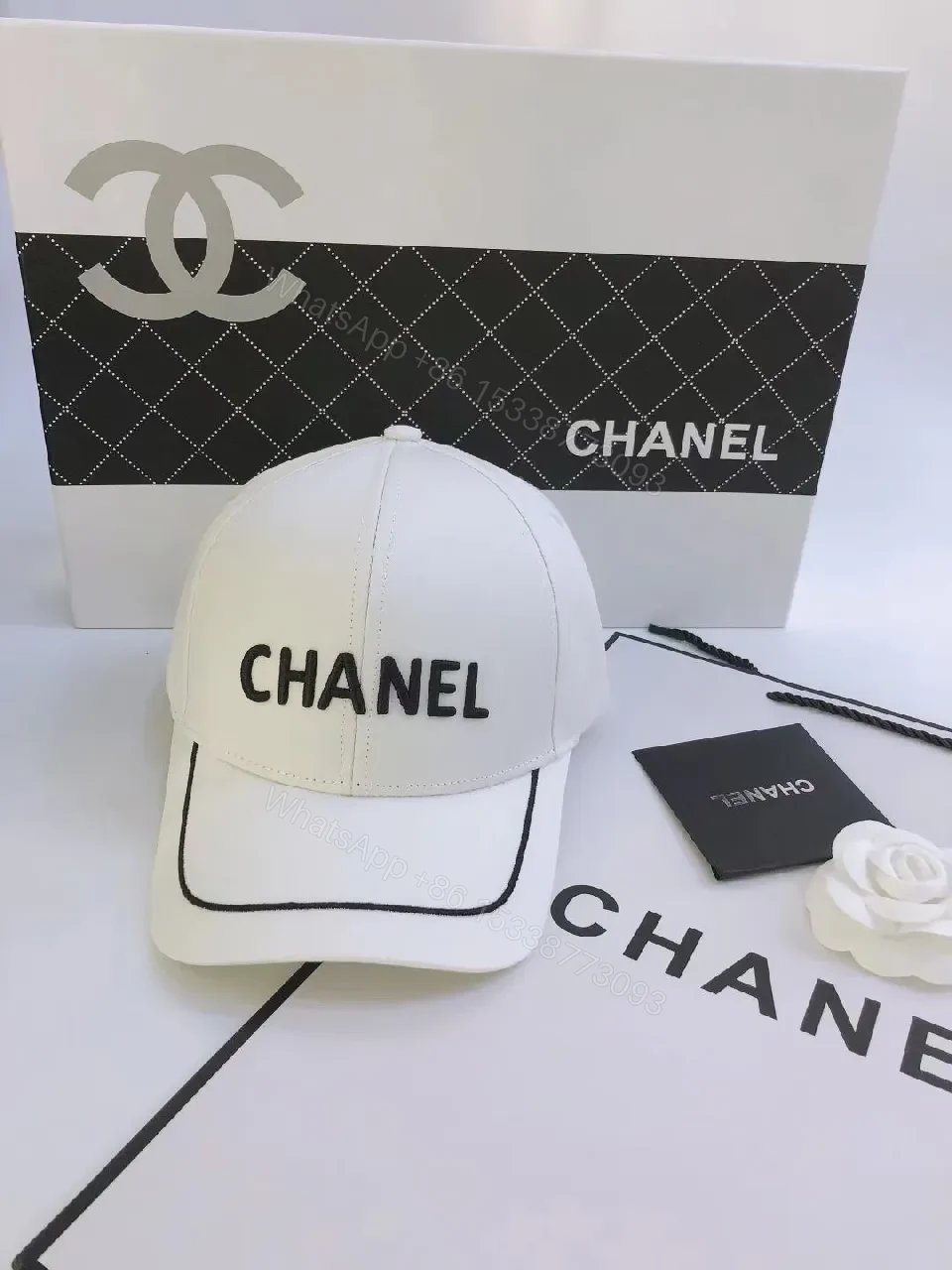 View 7 of Black/White Cotton Cap – Minimalist Luxe with Contrast Stitching, Adjustable Back