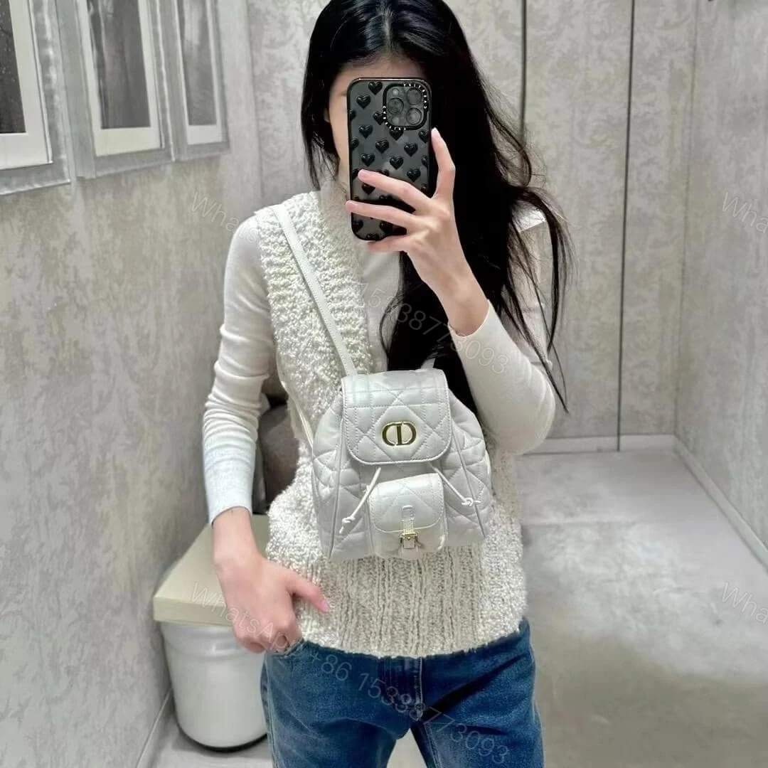 View 19 of 高仿Dior*Caro系列M6302M030小羊皮雙肩包白色小號免檢版