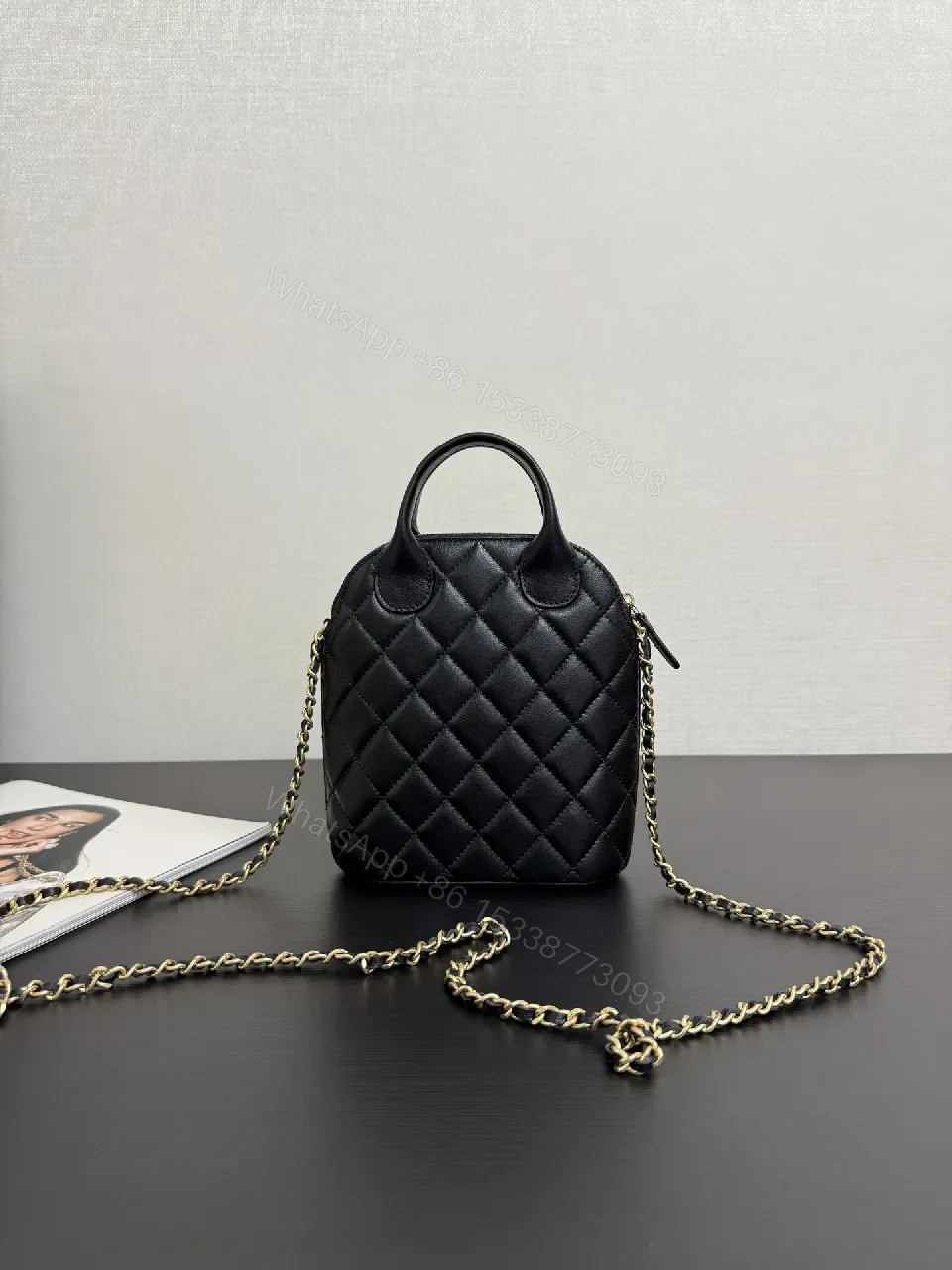 View 8 of Quilted Faux-Leather Mini Handbag with Gold Hardware