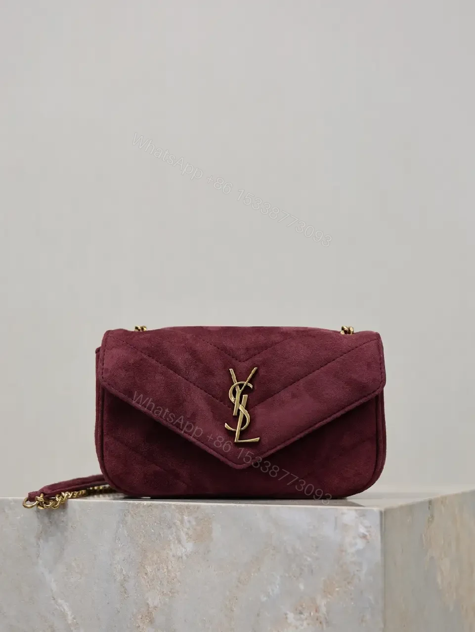 Burgundy Suede Crossbody Bag with Gold Hardware — view 1