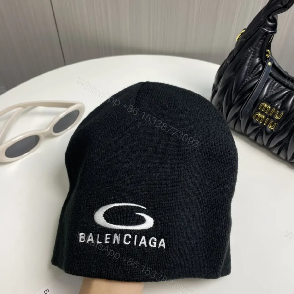 View 8 of Black Knit Balenciaga Beanie with Subtle Logo Detail