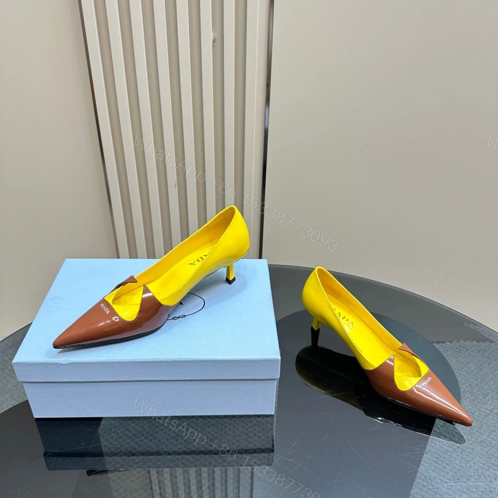 View 6 of 高仿Prada*1I976B尖頭走秀款高踭鞋5.5CM黃色免檢版