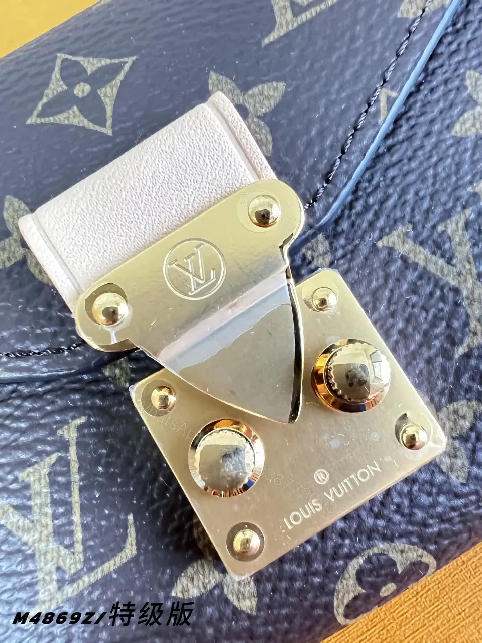 View 5 of Dark Brown LV Monogram Crossbody Satchel with Gold Chain Strap