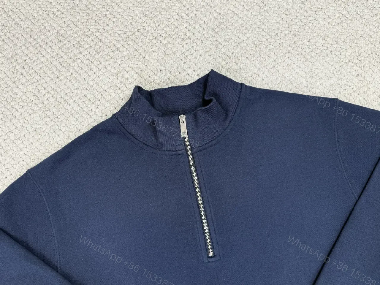 View 3 of Navy Knit Quarter-Zip Hoodie: Luxe Minimalist Layering