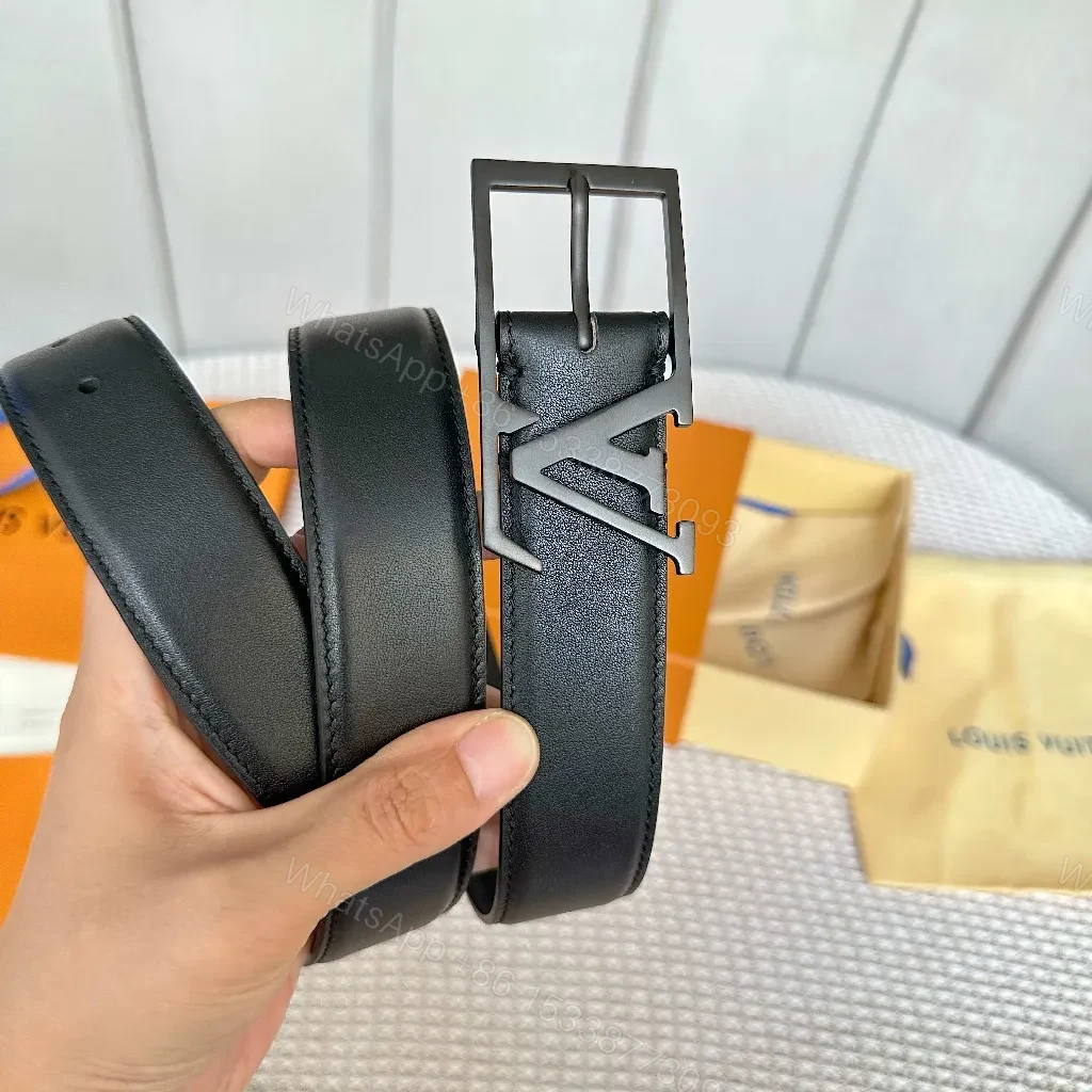 View 7 of Black Leather Belt, Matte LV Buckle, Timeless, Premium Everydaywear