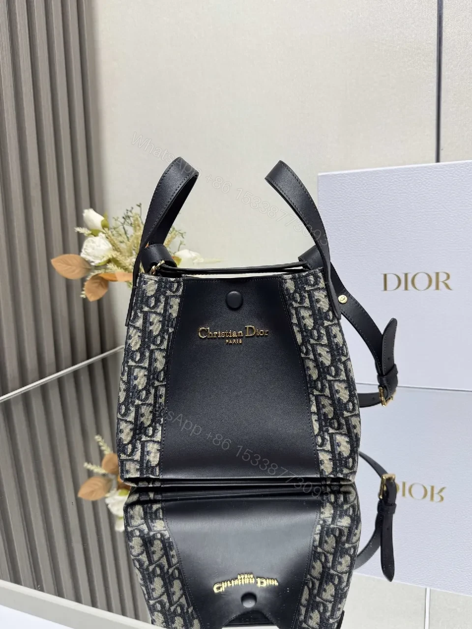 Structured Black Leather Monogram Mini Bag with Gold Hardware — view 1