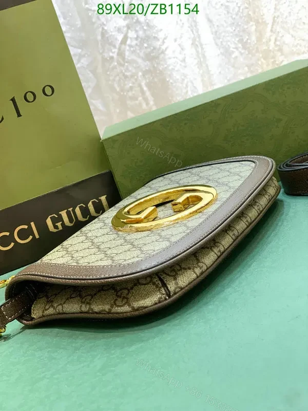 View 4 of Gucci Faux Blondie Canvas Shoulder Bag with Brown Leather Gold Hardware RX52DZ