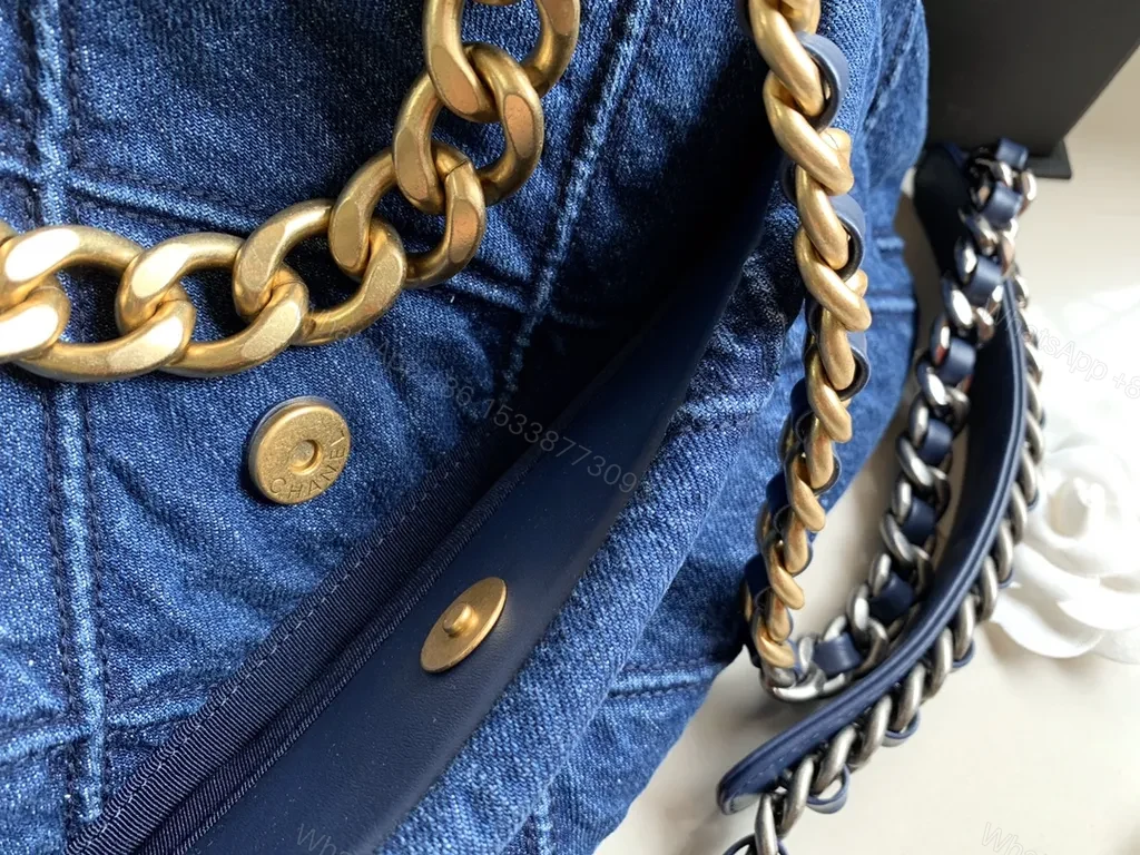 View 4 of Denim Velvet Chanel-Inspired Shoulder Bag: Modern Luxury