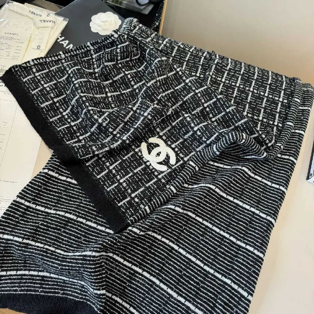 View 10 of Monochrome Knit Scarf-Wrap: Luxe Logo Detail, Grid Pattern