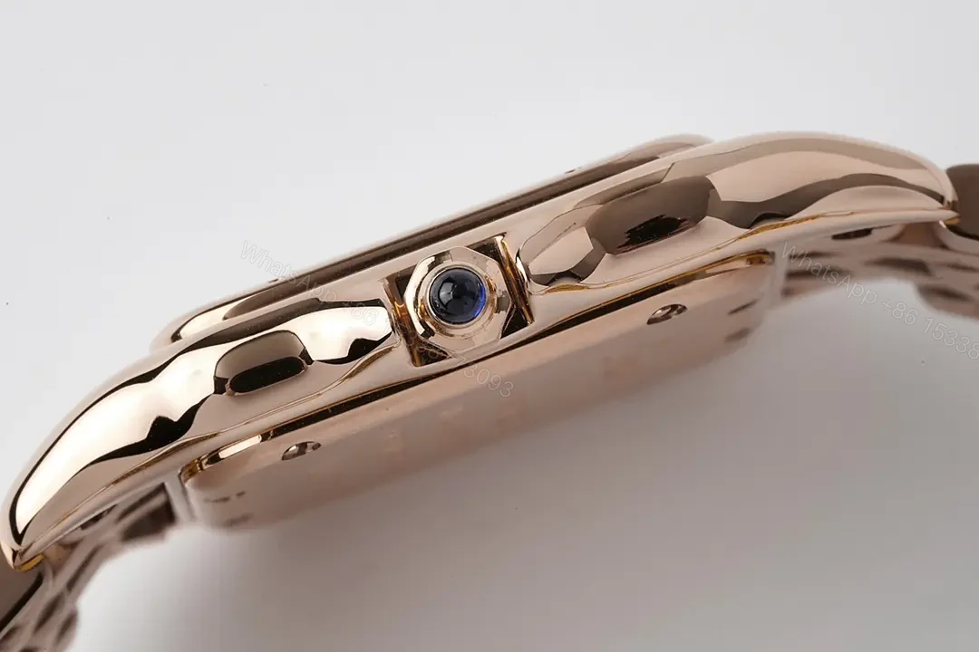 View 2 of GS Factory Cartier Panthère de Cartier Rose Gold Watch – 27x37mm, Silver Dial, Blue Hands, Steel Bracelet