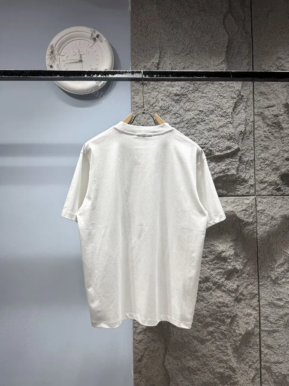 View 6 of White Cotton Crewneck Tee - Subtle Designer Crest, Everyday Luxury
