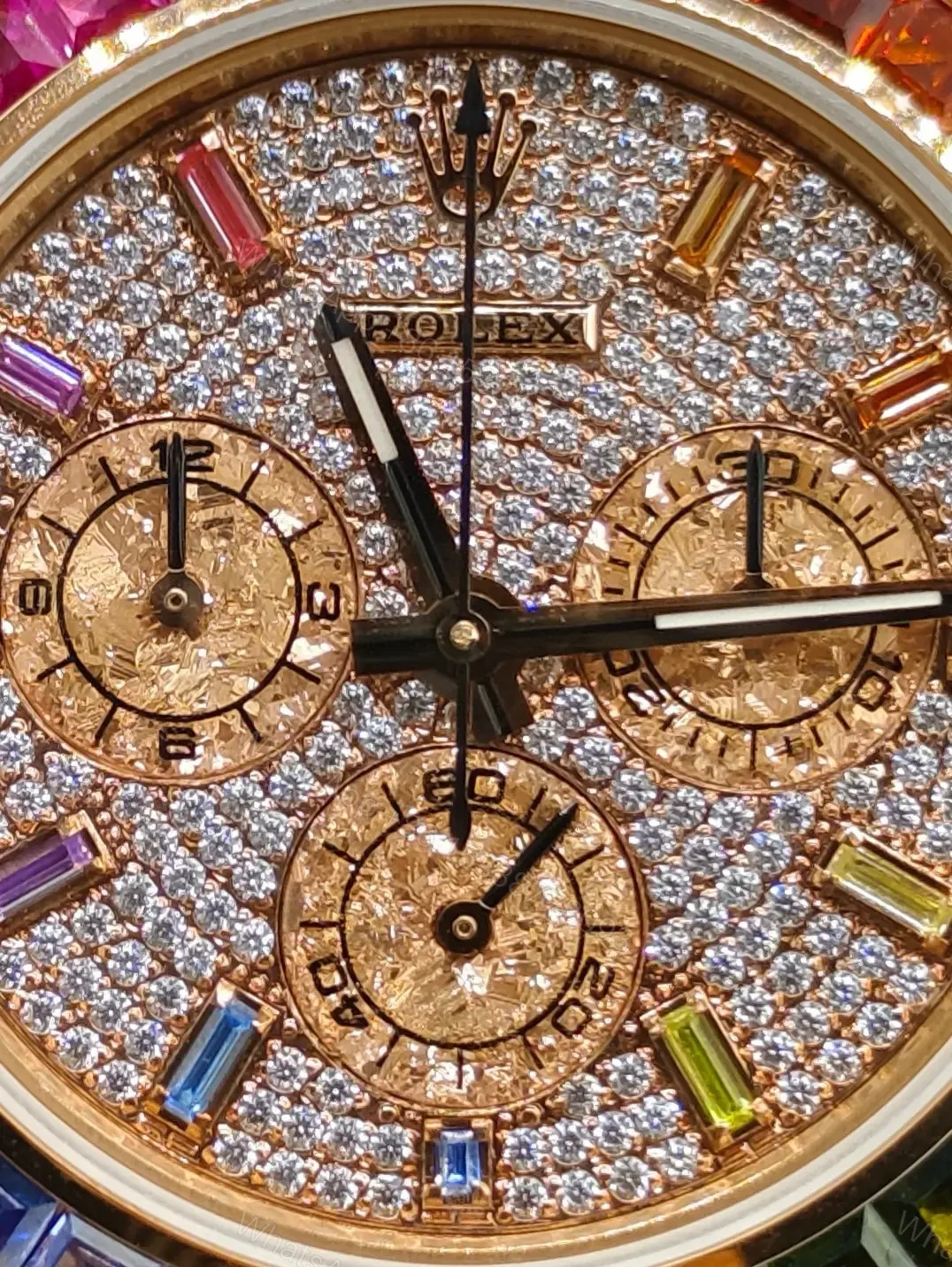 View 6 of Premium Rolex Daytona Rainbow Iced Rose Gold replica 40MM Oyster Bracelet Edition RLX-DAYTONA-RAINBOW-ICED-ROSEGOLD-40MM-OYSTER-BRACELET
