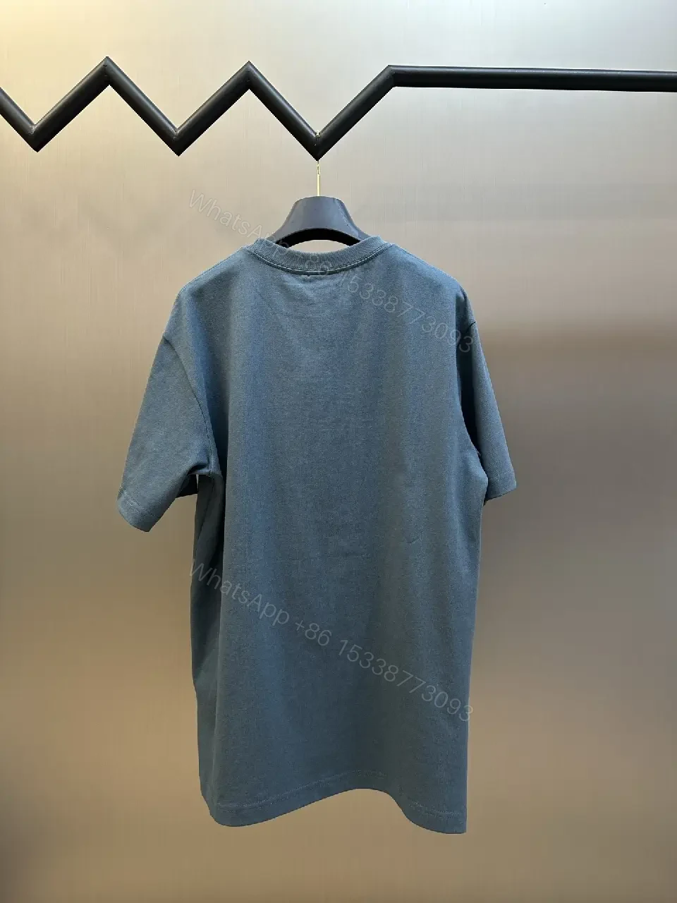 View 10 of Blue Cotton Tee: Framed Script Detail, Oversized Luxury Streetwear