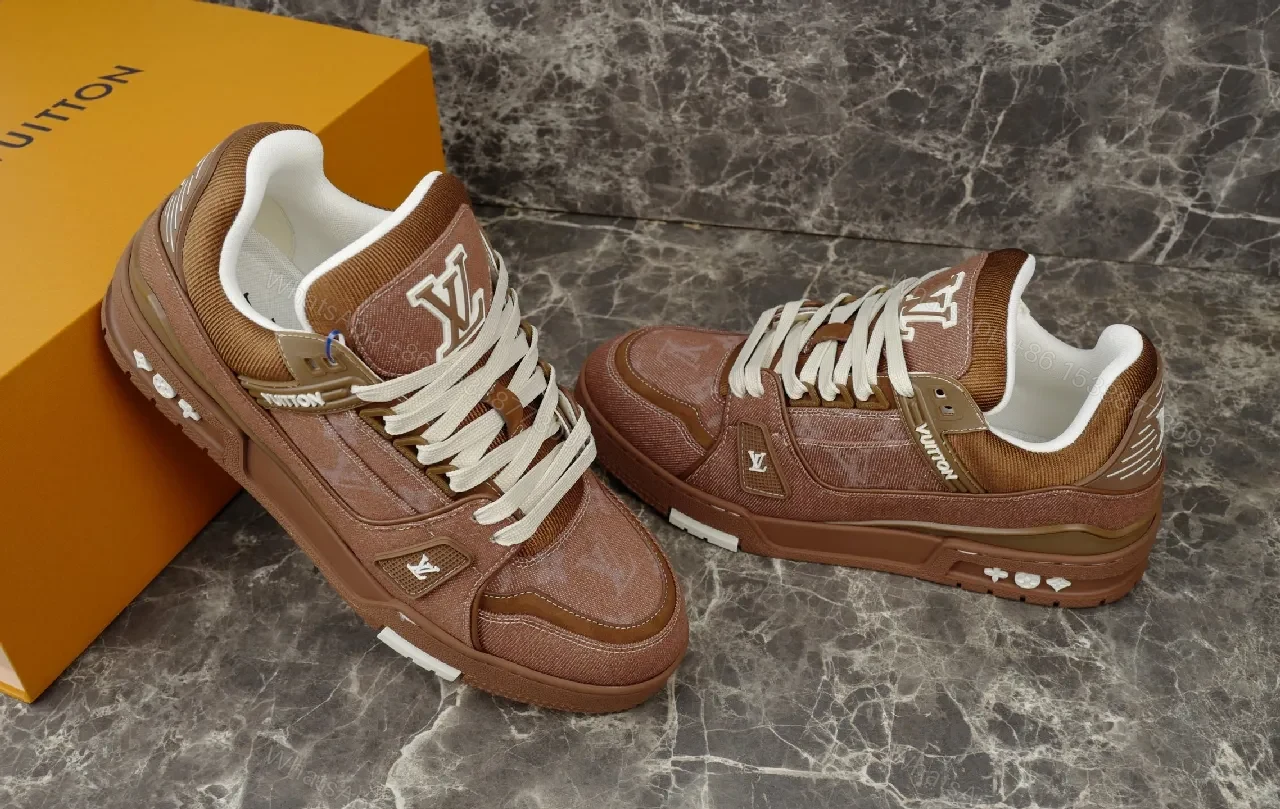 View 8 of Brown Leather & Mesh Louis-Style High-Top Sneakers, Cushioned Comfort