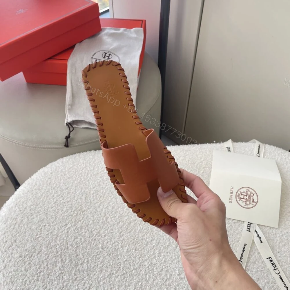 View 5 of Hermes Oran Sandals Stitching In Brown