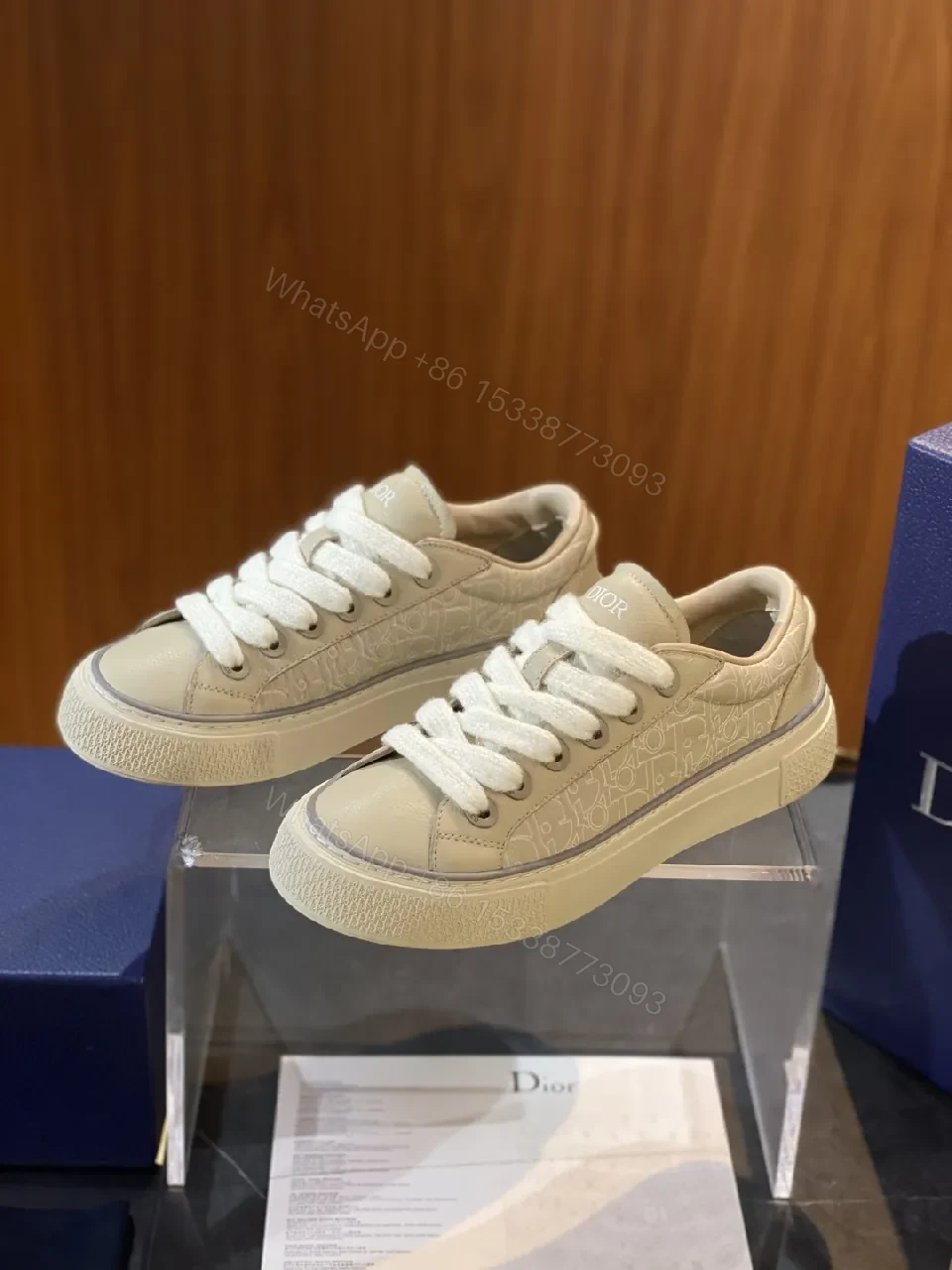 Beige Leather Low-Top Sneakers with Subtle Designer Edge — view 1