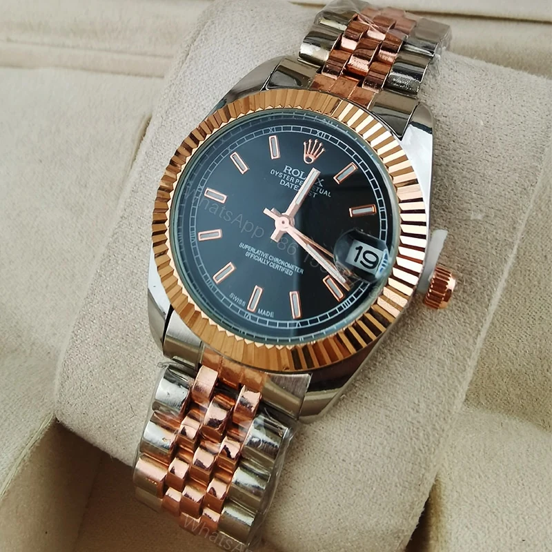 View 3 of Rolex Oyster Perpetual Datejust Black Dial With Silver And Everose Gold Strap