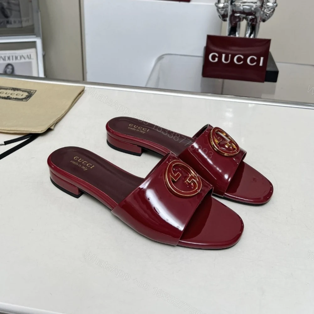 View 3 of GUCCI WOMEN ROUND INTERLOCKING G SANDAL IN BURGUNDY 820860 BNC00 6207