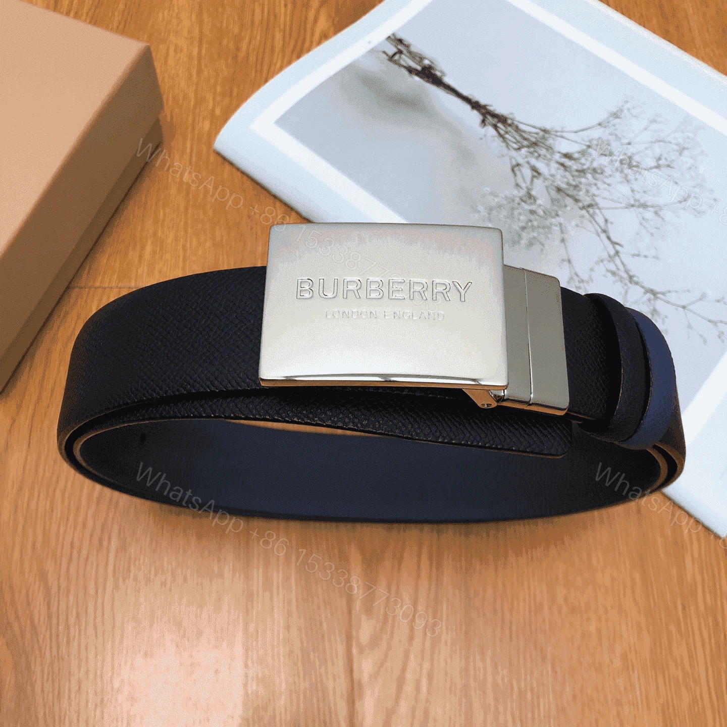 View 2 of BURBERRY REVERSIBLE PLAQUE BUCKLE GRAINY LEATHER BELT – B25