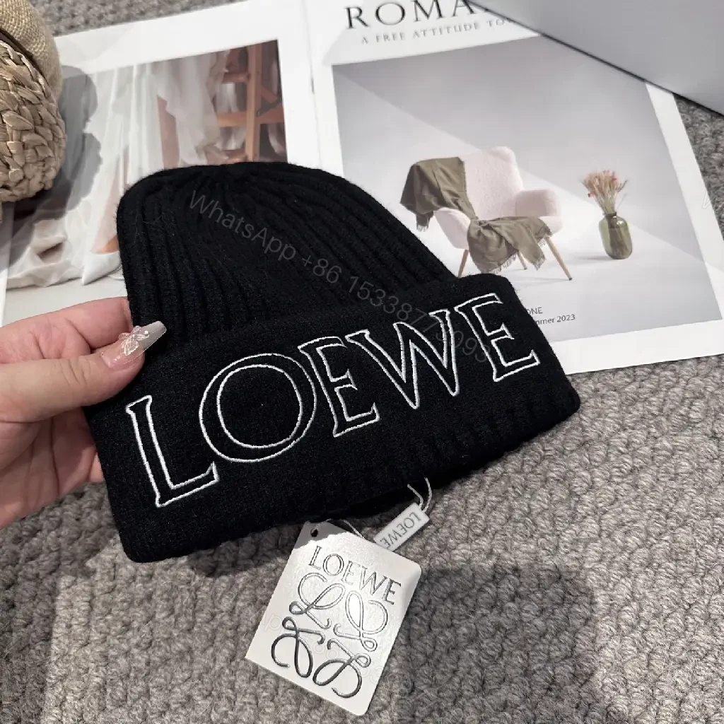 View 4 of Black Knit Beanie + Premium Knit + Chic Minimalist + LOEWE Logo Statement + Beanie