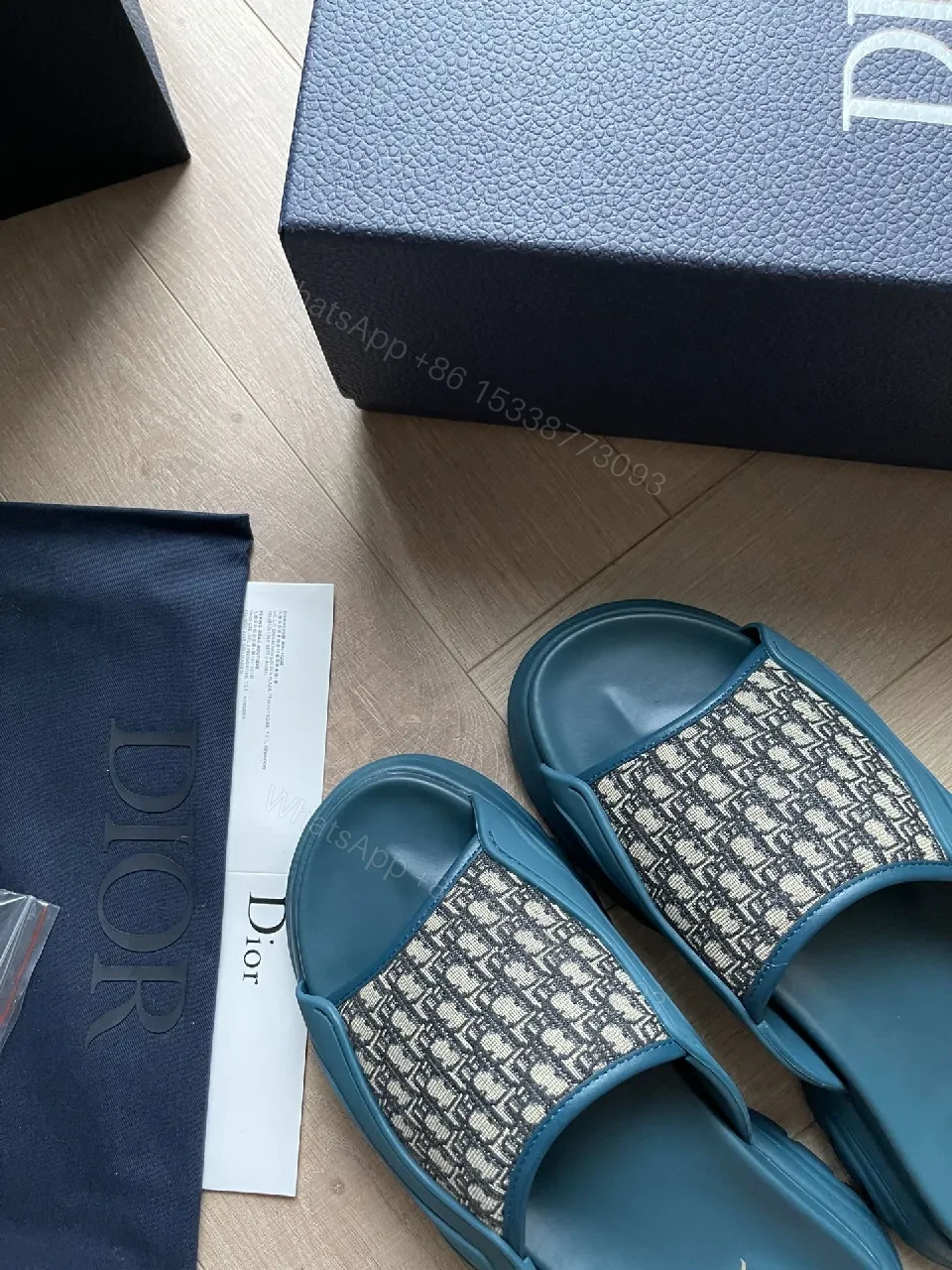 View 5 of Teal-Monogram Textile Slides: Luxe Comfort Footbed