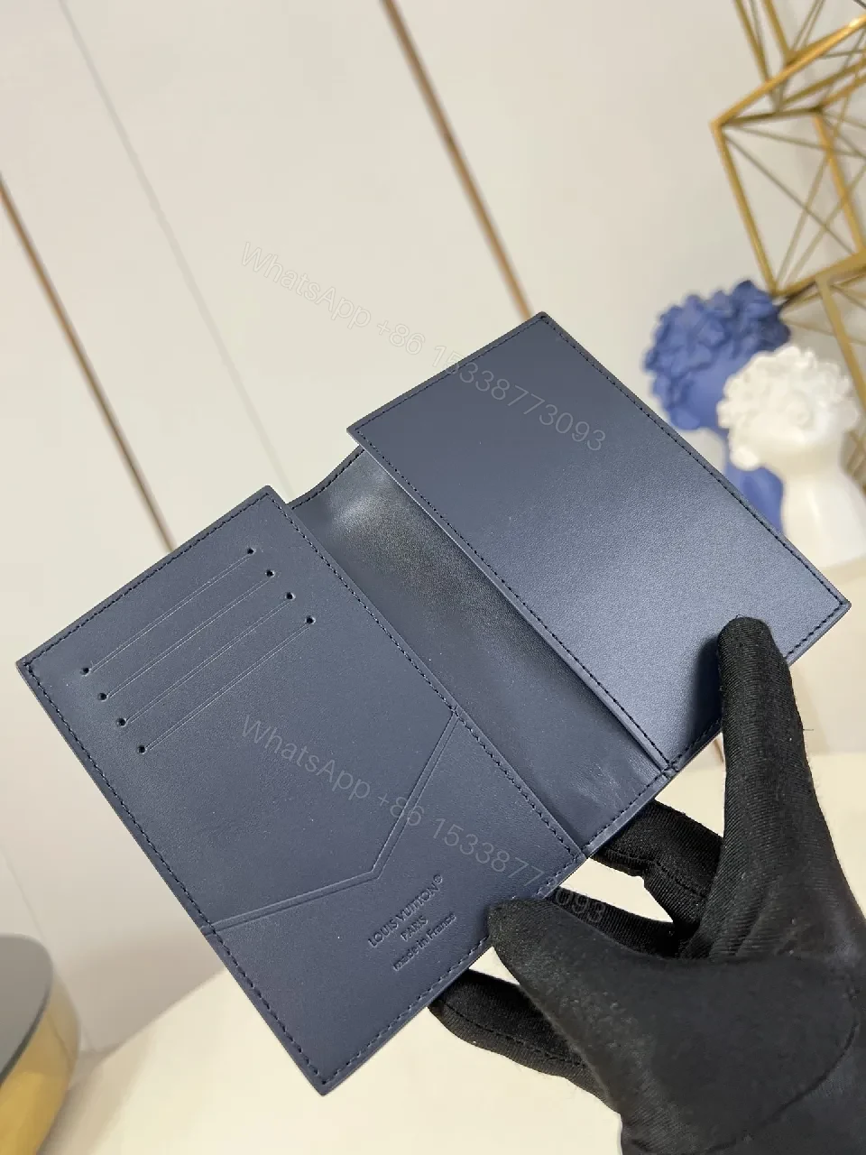 View 2 of Navy Leather Monogram Wallet: Compact, Elegant, Durable