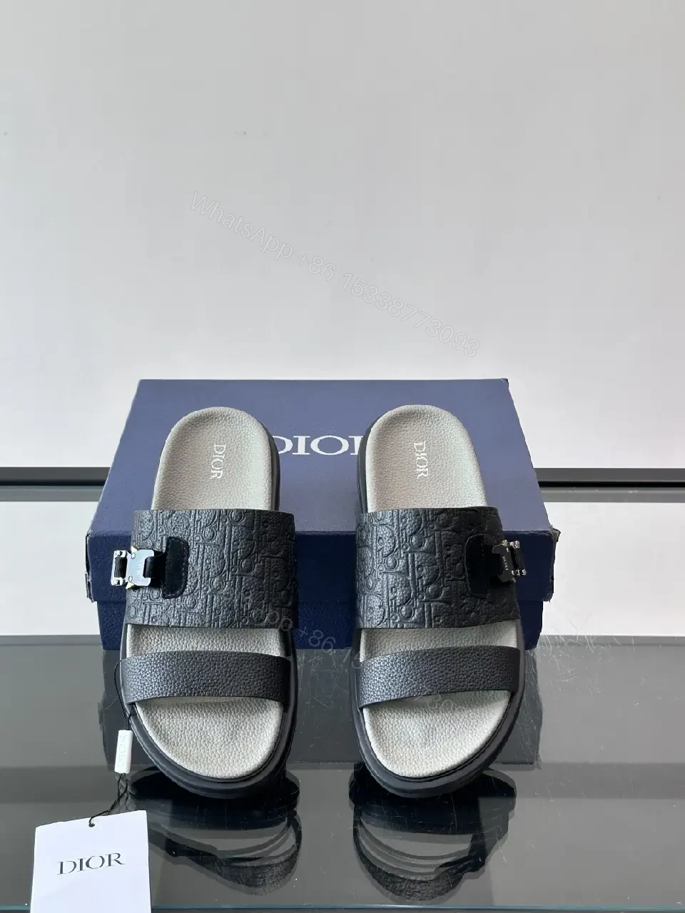 View 10 of Black Leather Dior Sandals with Buckle Feature Sliders