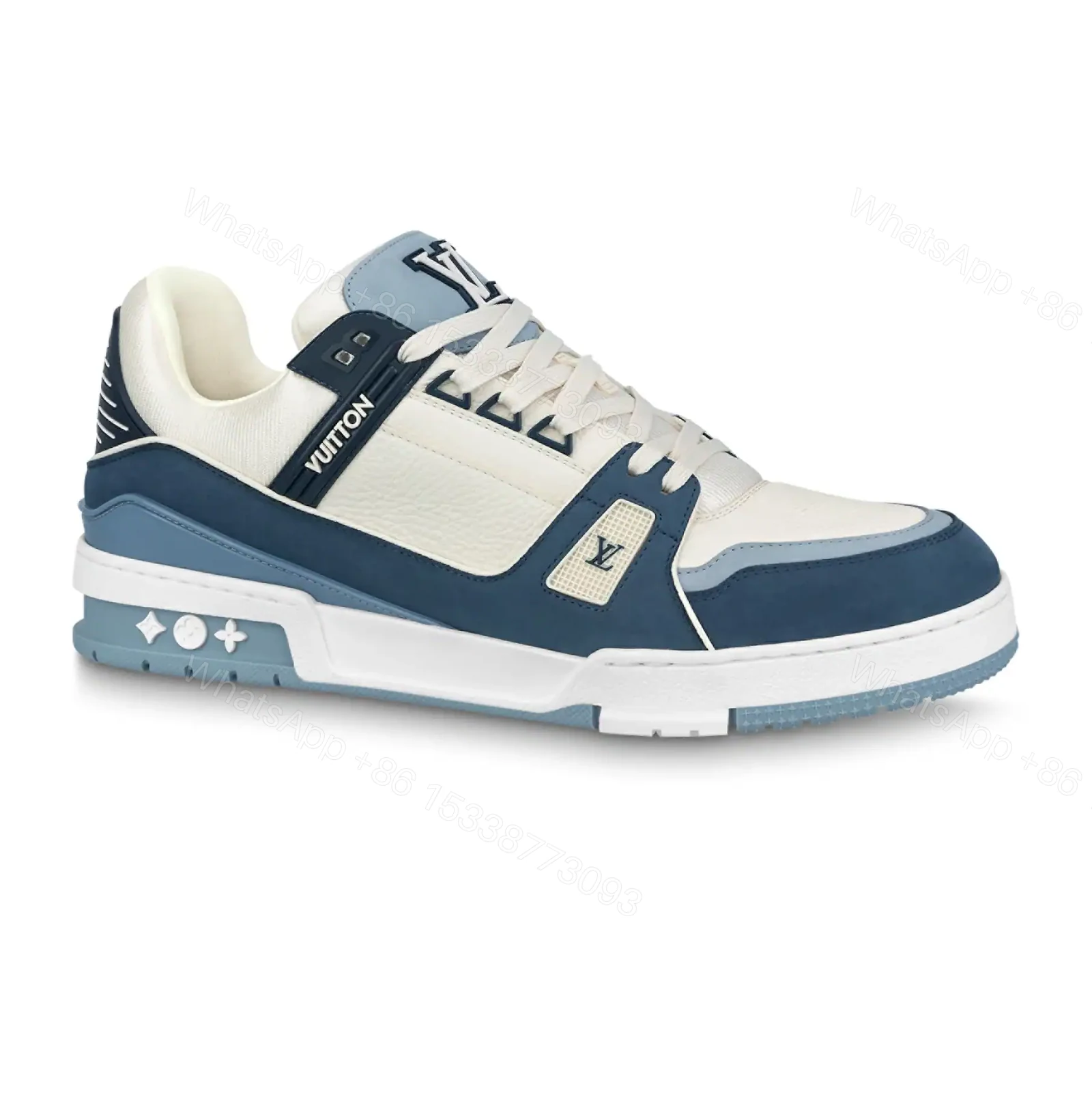 LOUIS VUITTON TRAINER SNEAKERS IN WHITE AND BLUE – LSVT330 — view 1