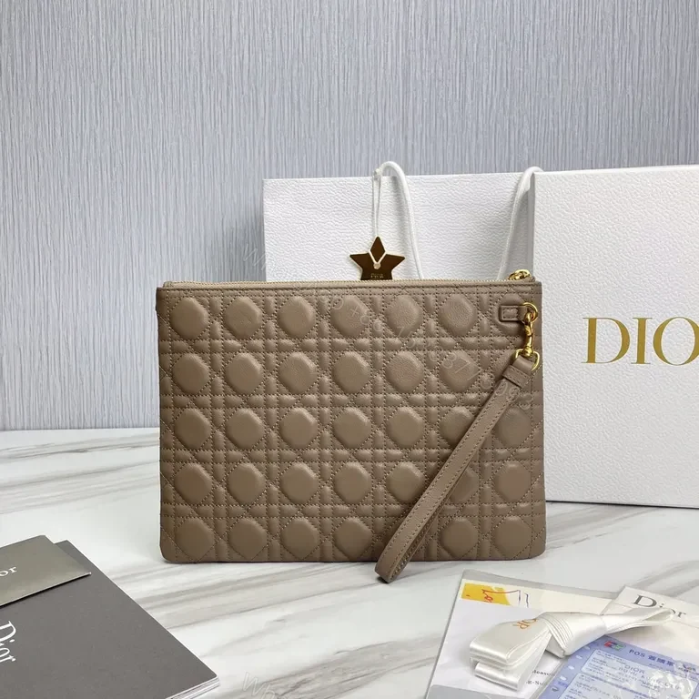 View 8 of Taupe Quilted Wallet-On-Chain: Leather, Dior Gold Emblem, Versatile Luxury