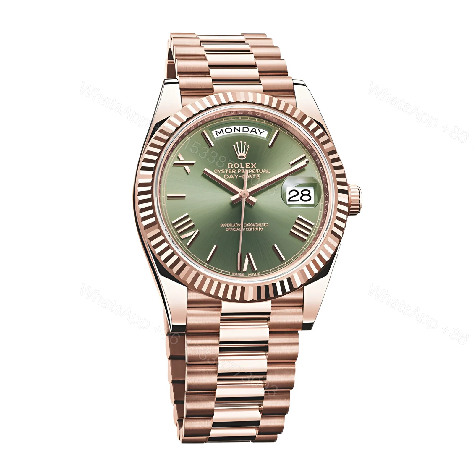 View 2 of Rolex Day-Date Rose Gold Green Roman Dial Replica