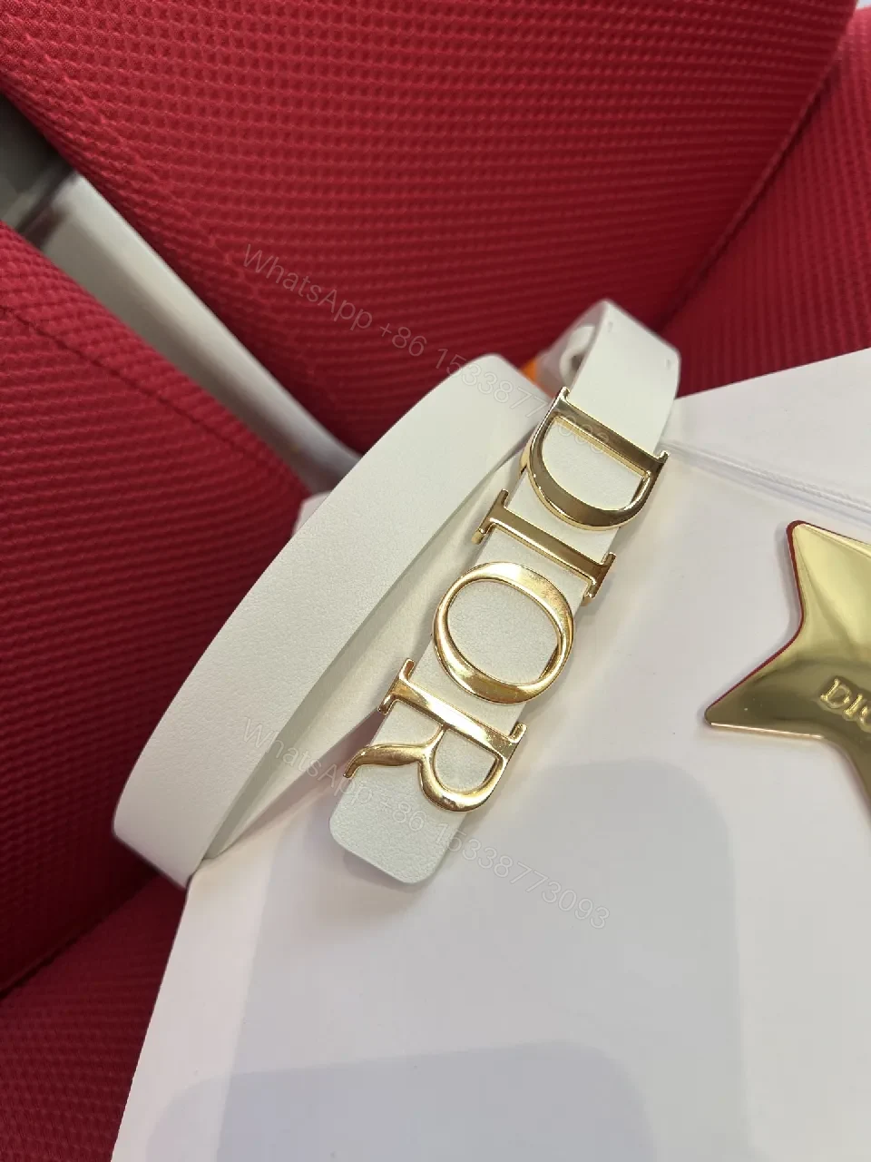 View 3 of Minimalist White Strap Belt with Gold DIOR Lettering